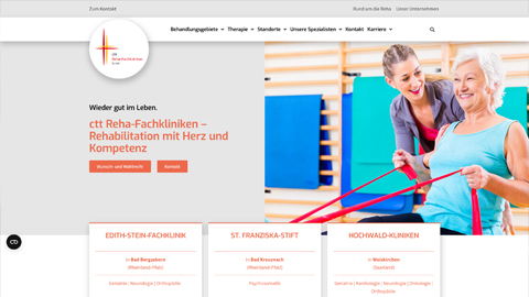 Ein Screenshot von der Webseite des ctt Reha Fachkliniken Projekts